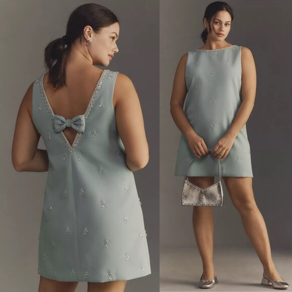 By Anthropologie Atsu Crystal-Embellished Bow Mini Dress new nwt - Picture 1 of 9